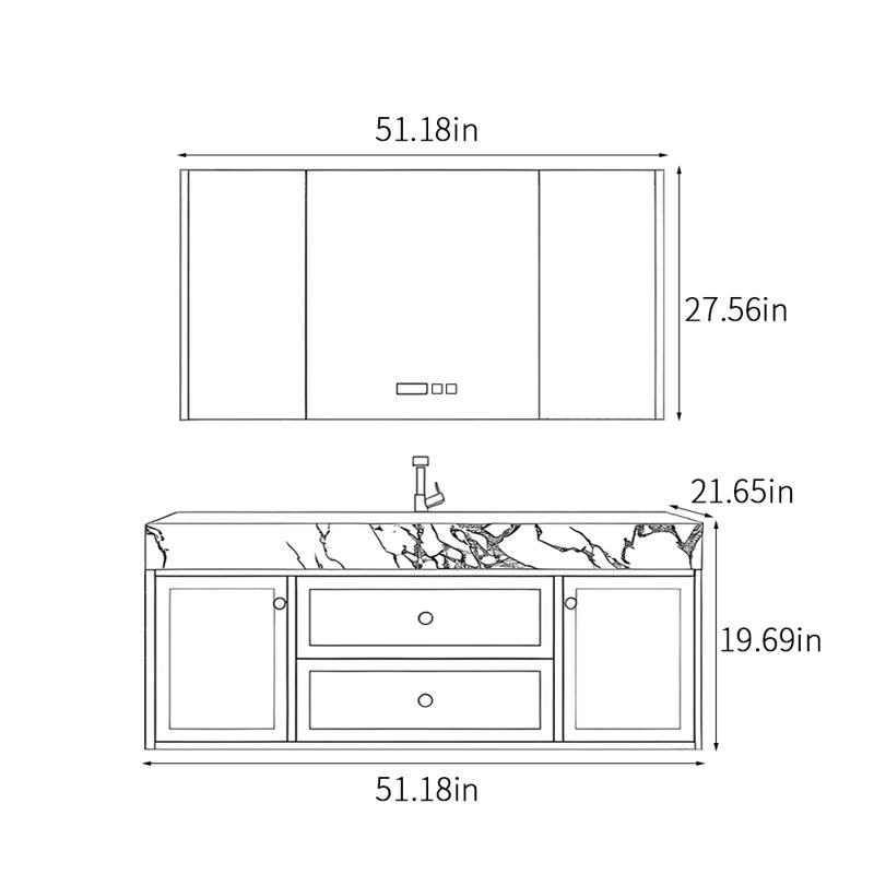 Armoire de salle de bain à la française, Noir, noir, noir, noir, 51"