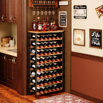 8 Tier 48 Bottles Freestanding Wine Rack With Wood Top by Lark Manor