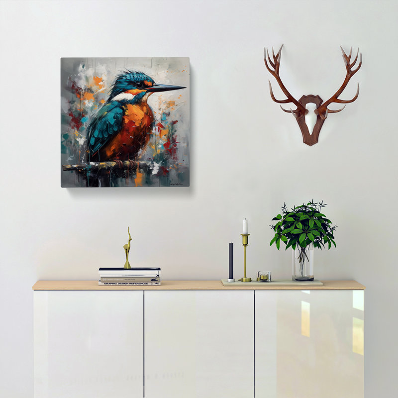 Kingfisher Abstract Expressionism - Wrapped Canvas, 50cm H x 50cm W x 3cm D
