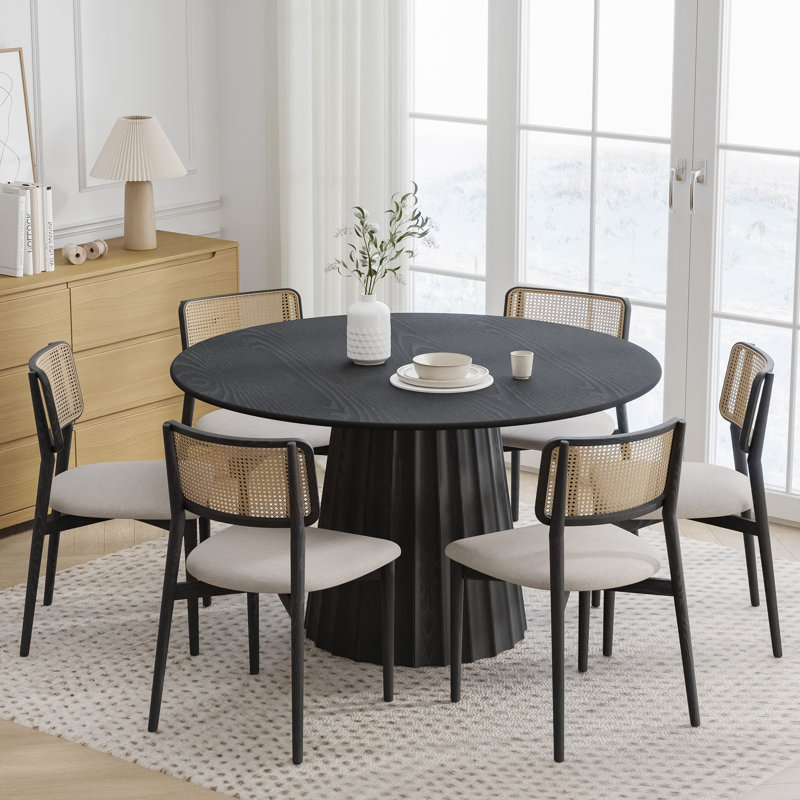 Solid Wood Dining Table Round Pedestal Kitchen Table, 30"H x 52"L x 52"W, Black