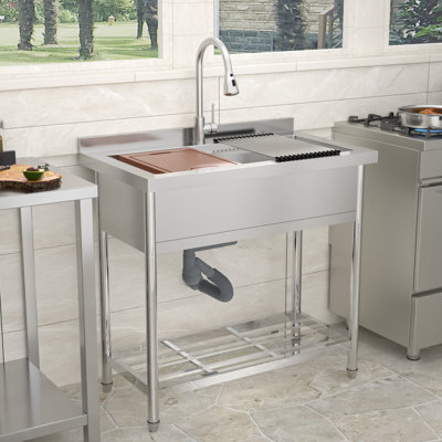 36 in. W x 21 in. D Stainless Steel Freestanding Single Bowl Utility Sink Laundry Sink with Pull Out Kitchen Sink Faucet