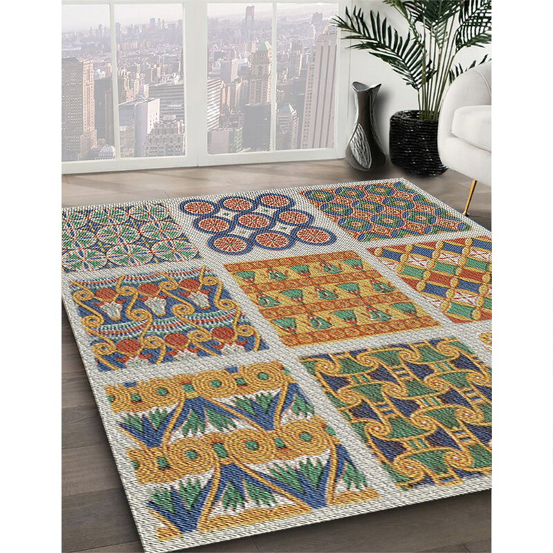 Tapis vert / bleu / rouge tissé à la machine, Rectangle 8 pi x 12 pi
