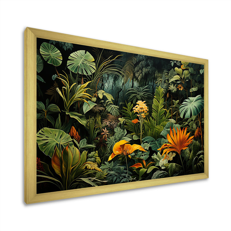 Sounds of the Jungle I - Jungle, art mural encadré, Cadre doré simple, H 34 po x l 44 po x P 1,5 po