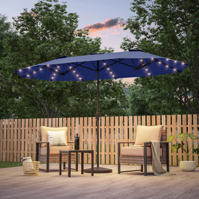 Haeli 13' x 7.2' LED Double-Sided Outdoor Patio Market Umbrella with Solar Lights, All-Weather Table Umbrella for Deck Backyard Garden