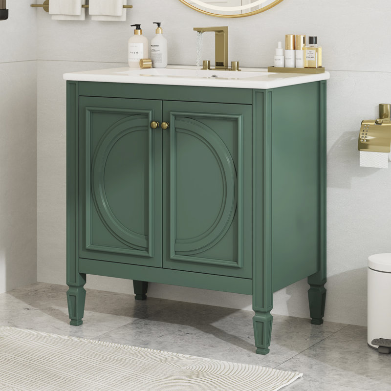 Vintage Style Bathroom Vanity with Sink, Green, Gold