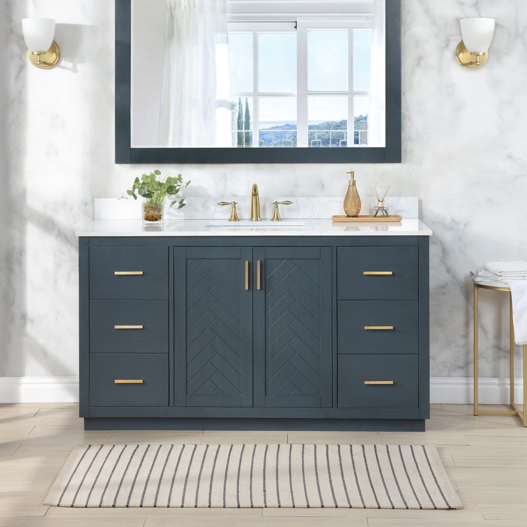 Gazsi 60" Free Standing Single Bathroom Vanity with Engineered Stone Top Rosdorf Park Base Finish: Charcoal Blue