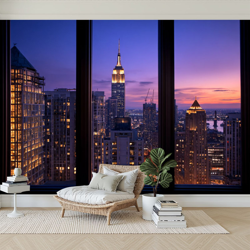 Papier peint adhésif auto-adhésif moderne pour la chambre Dusk City Skyline Bridge, L 96 po x l 69 po