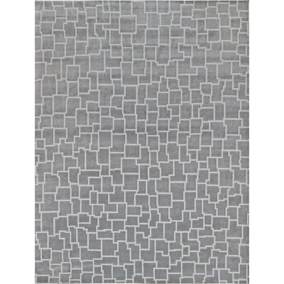 Hand Knotted Geometric Area Rug in Gray/White