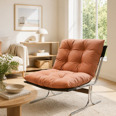 Fauteuil d'appoint moderne en cuir à haut dossier avec pieds en métal et confort profond