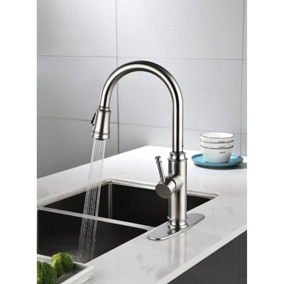 Brushed Nickel Kitchen Faucet, Pull Down Feature 360 Rotating Tap, Appearance