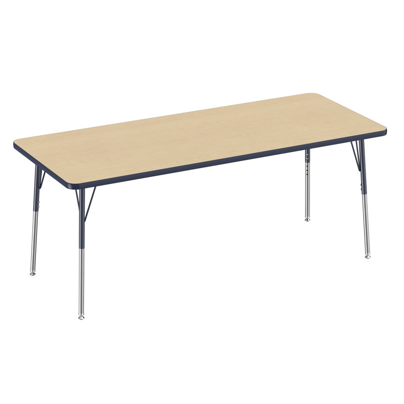 Table d'activité rectangulaire à hauteur réglable en forme de T, Érable / Bleu marine, Roulement pivotant standard