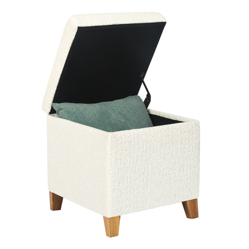 Samir Upholstered Ottoman, White Boucle, Natural
