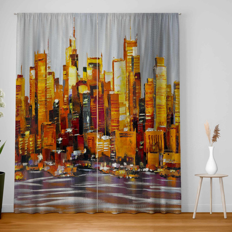 Orange Buildings Blackout Window Curtain Pair for Home Decor