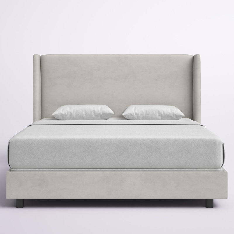 Dinapoli Upholstered Wingback Bed, Bella Light Gray Performance Velvet, Twin