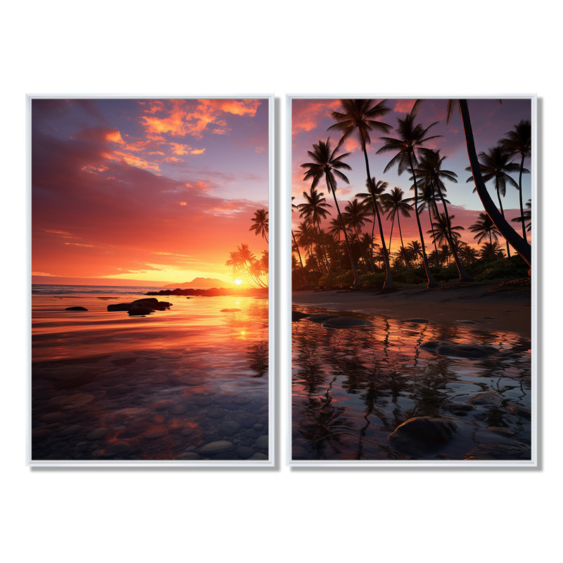 Hawaii Hawaiian Sunrise - Art mural moderne, H 36 po x l 48 po, Impression encadrée flottante, Blanc