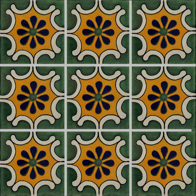 4.2" x 4.2" 9pcs TalaMex Arab Green Mexican Clay Tile Handmade Talavera Backsplash Mosaic