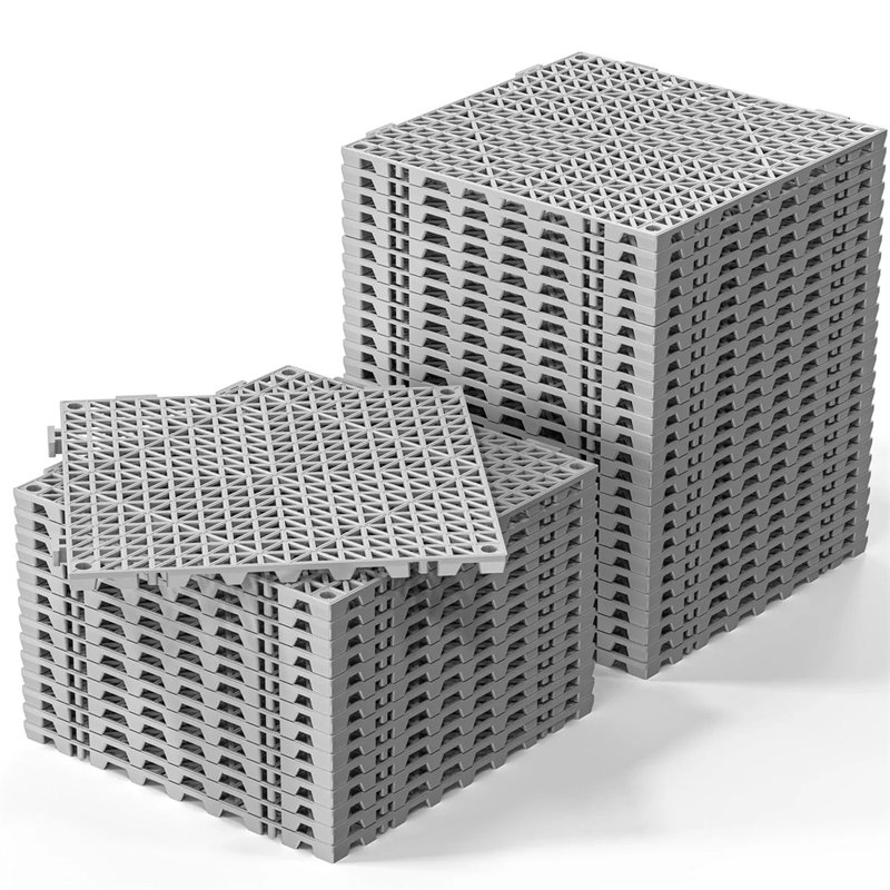 12" X 12" Interlocking Drainage Mat Drainage Tiles Non-Slip With Holes In Grey, Grey
