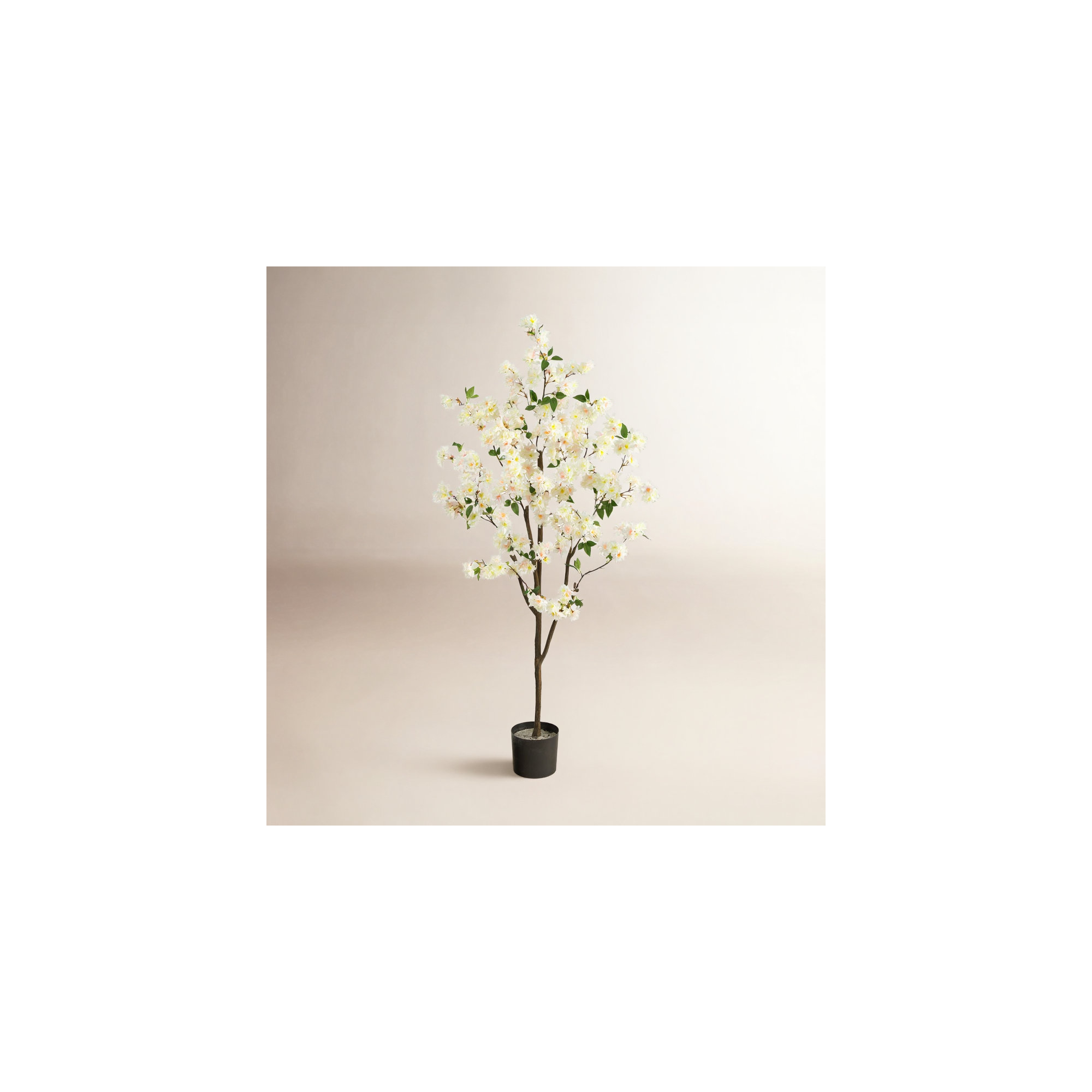 Faux Cherry Blossom Tree in Planter, White, 72" H x 31" W x 10" D