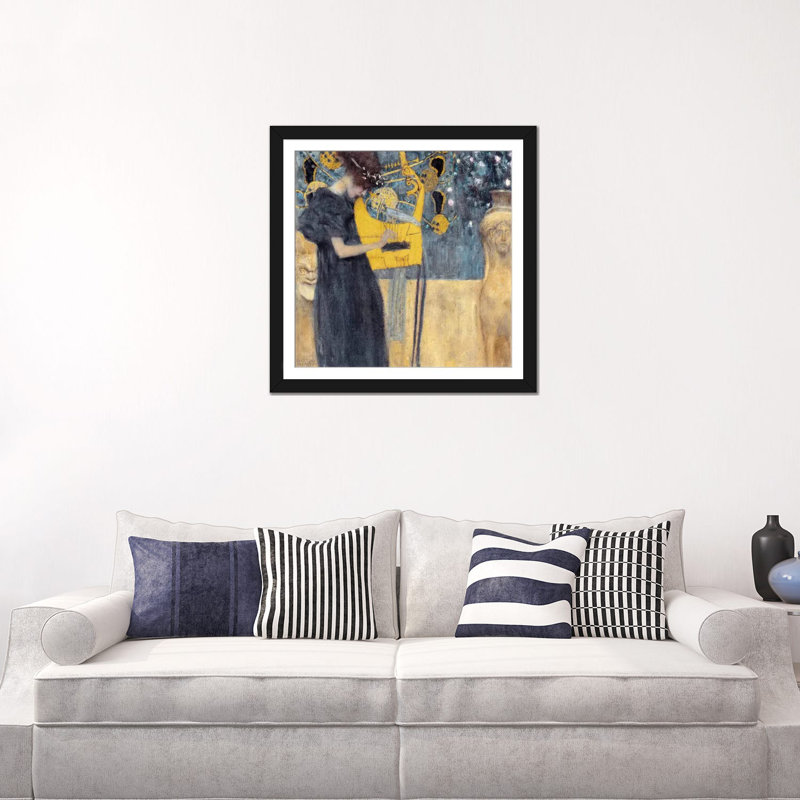 « musik 1895 » par gustav klimt,, impression sur toile, H 16 po x l 16 po x P 1 po, Papier d'art encadré noir, Blanc