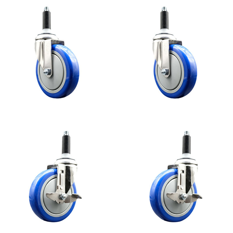 Ensemble de roulettes extensibles 5 pouces en polyuréthane bleu 316SS
