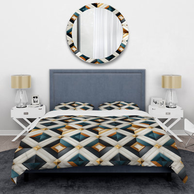 Ensemble de housse de couette géométrique bleu sarcelle et or