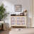 Embossed 3-Door Storage Cabinet With Adjustable Shelves, 3D Floral Design, Cream Frame, And Natural Wood Top