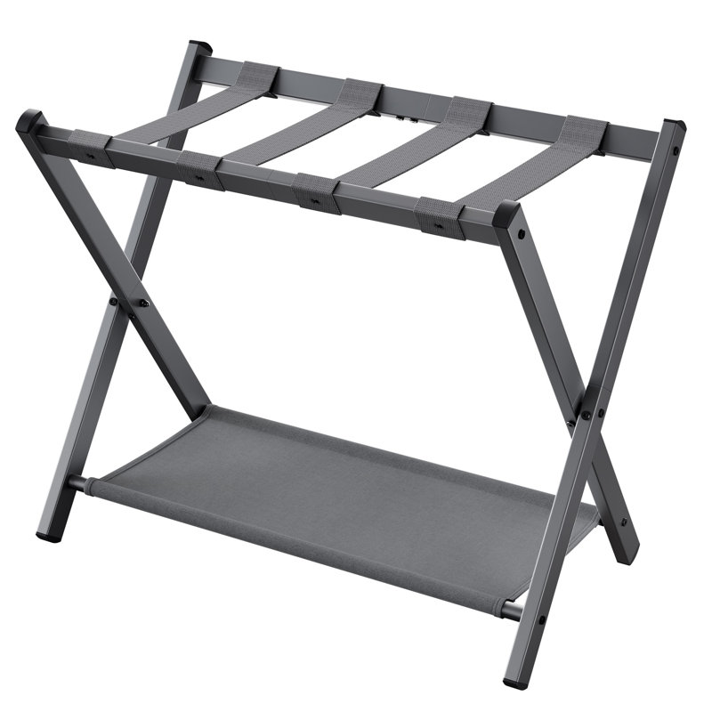 Porte-bagages pour chambre d'amis, support de valise avec tablette de rangement, structure en acier, pliable pour un rangement facile, hôtel, chambre à coucher