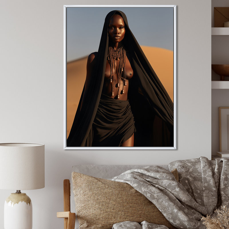 Femme tribale africaine sans grâce du désert, H 32 po x l 16 po x P 1 po, Cadre flottant blanc