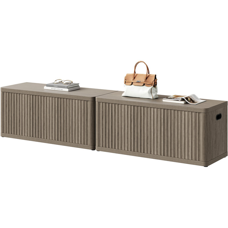Cesiro 40.2"Modern Wood Bench, Multi-Functional With Hidden Storage, Gray Alder, Set of 2