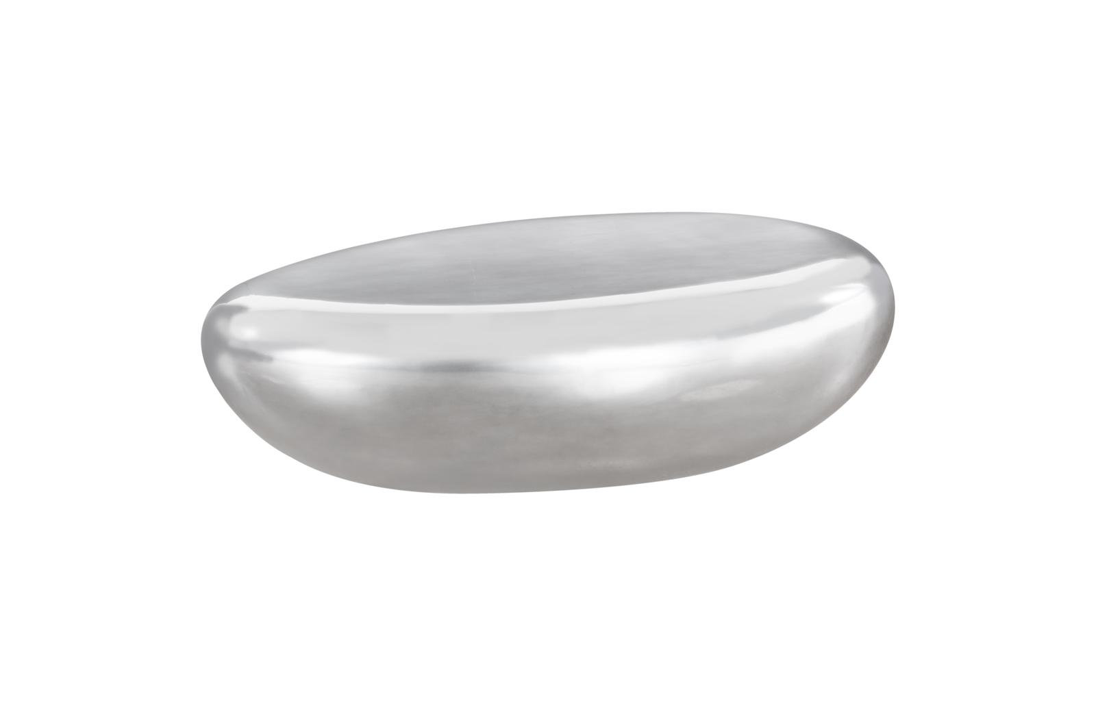 River Stone Solid Coffee Table, 16" H x 54" L x 34" W, Liquid Silver