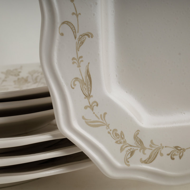 Ensemble de vaisselle en porcelaine taupe 222 Fifth Batik Toile - Service pour 4, ensemble d'assiettes et de bols
