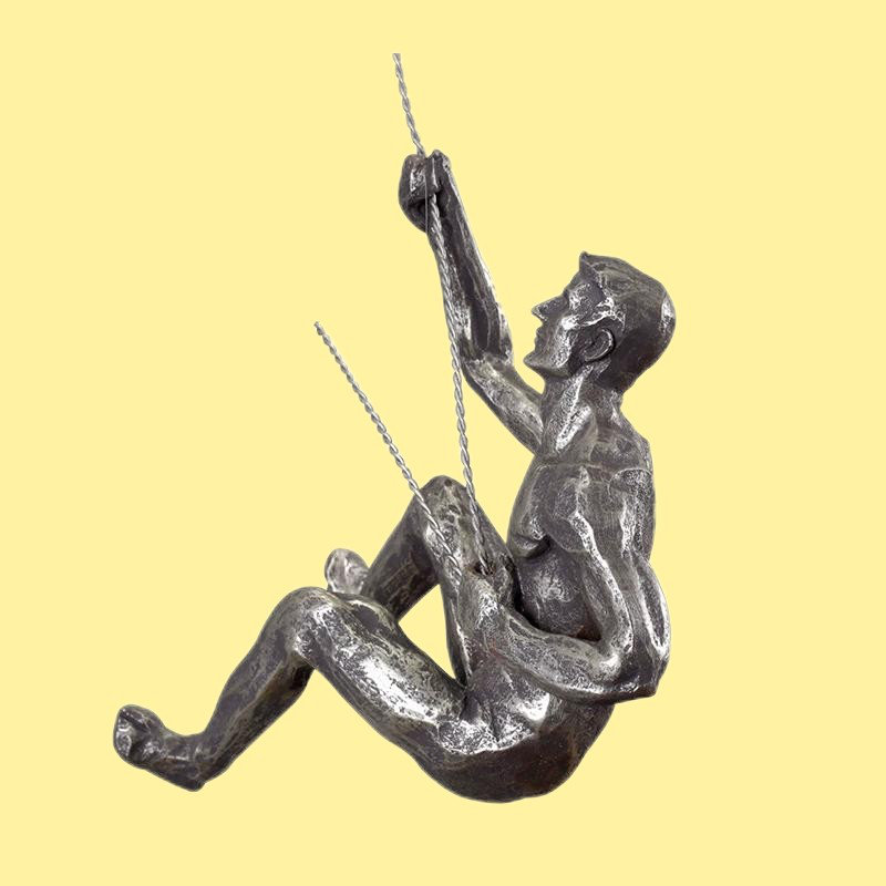 3D Resin Climbing Man Wall Sculpture Handmade Wall Art Home Decor Sculptures, Silver