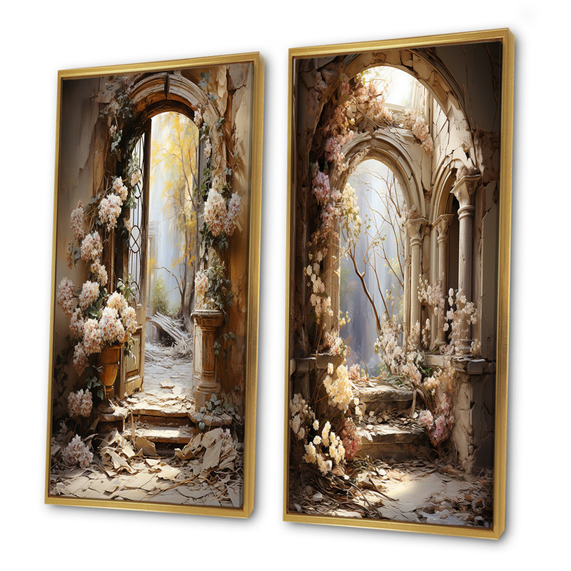 Ensemble de 2 ruines antiques Blooms II - Fantasy Wall Art, H 28 po x l 25 po, Encadrement doré