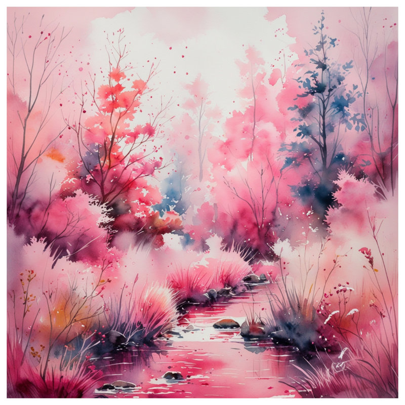 Tapis de bain aquarelle rose forêt, L 34 po x L 21 po