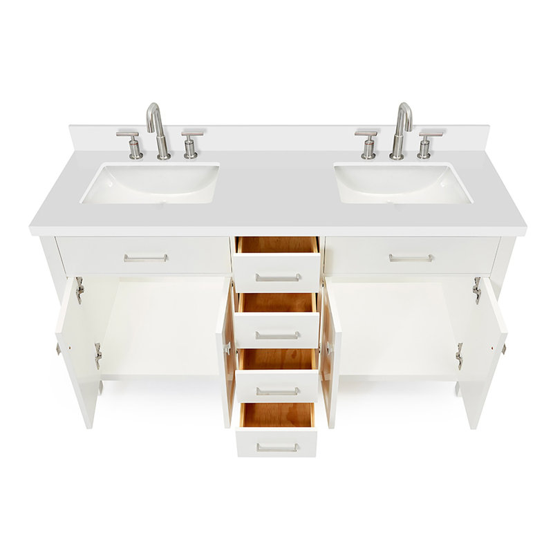 61'' Double Bathroom Vanity with White Quartz Top, White