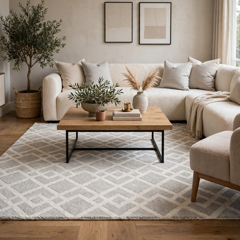 Tapis en polypropylène gris ivoire Unos