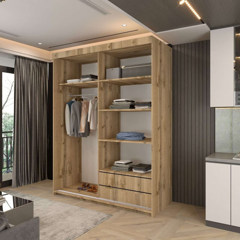 2 Door Laminate Wardrobe, Votan, 217cm H x 150cm W x 62cm D