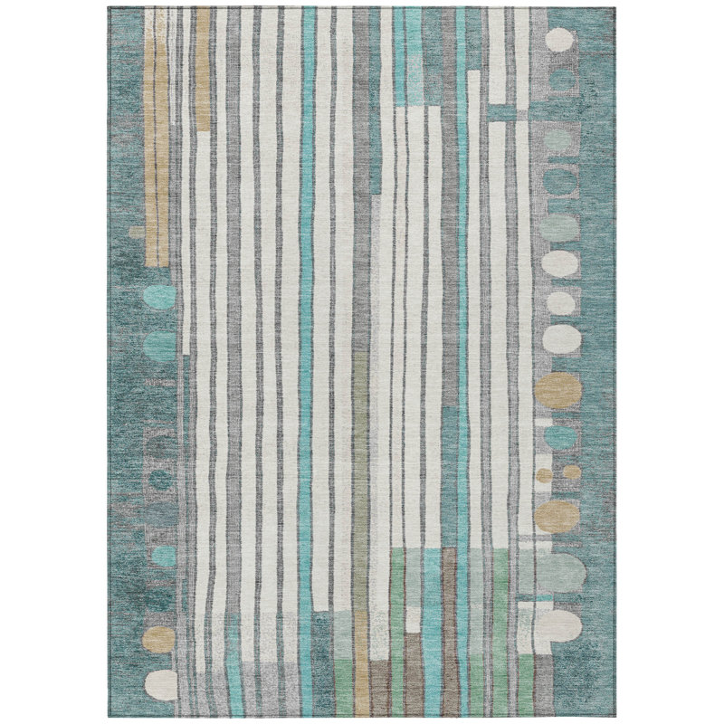 Machine Washable Indoor/Outdoor Husby ACN2189 Geometric Rug, Rectangle 3' x 5'