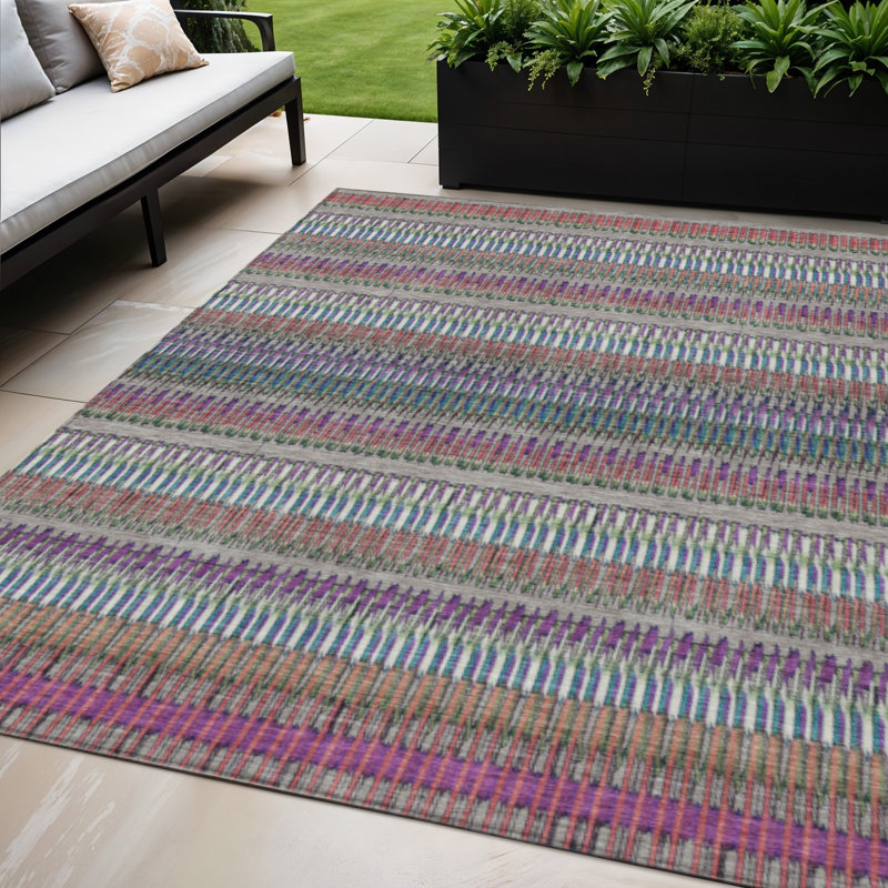 Tapis d'intérieur lavable rayé mauve et bleu 5 pi x 8 pi taupe