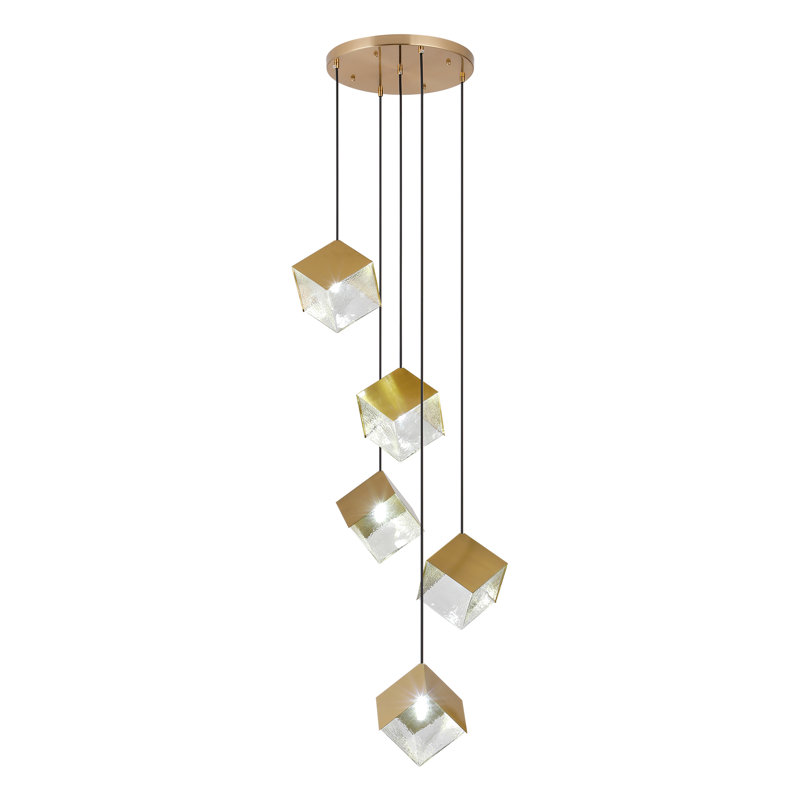 Luminaire suspendu en forme de pyramide à 5 lumières Kaim, Doré