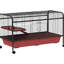 Maisonnette 48 po pour petit lapin et furet avec mangeoire, roues, plateforme, rampe rouge / noir