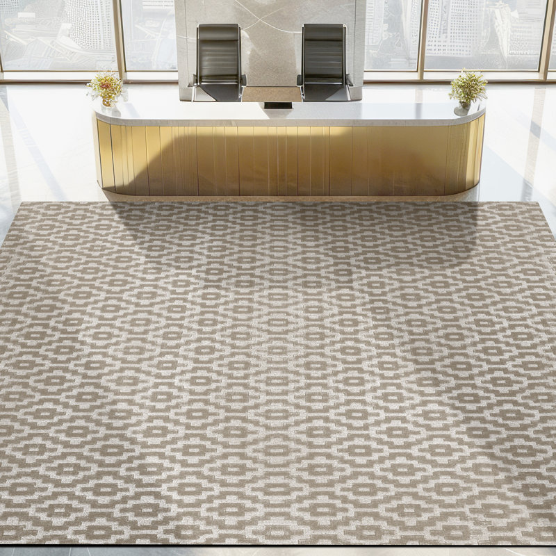Hand Knotted Geometric Area Rug in Sand/Ivory, Rectangle 6' x 9'