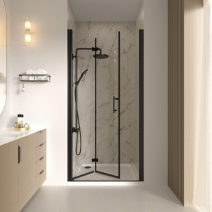 Porte de douche en verre pliable sans cadre l 30 po x H 72 po, porte de douche pliante sans cadre