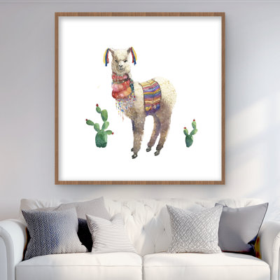 Lama Parade - Framed Matted Print for Animal Bedroom Decor
