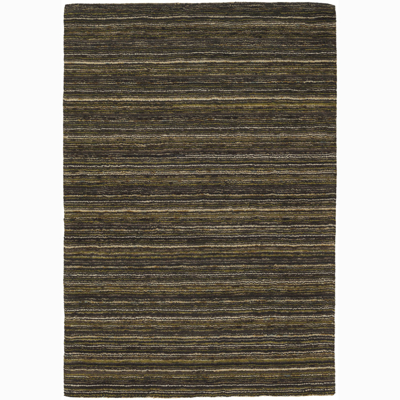 Tapis vert en laine rayé à la main Henley, 2 pi x 3 pi