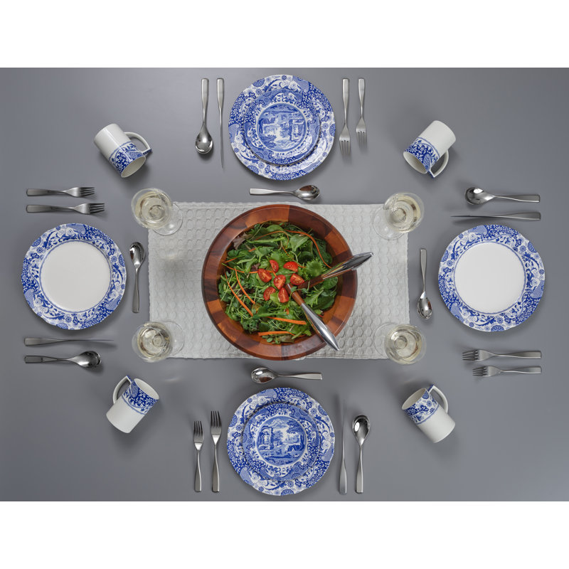Blue and White Porcelain Floral Motif Dinnerware Set, Service for 4