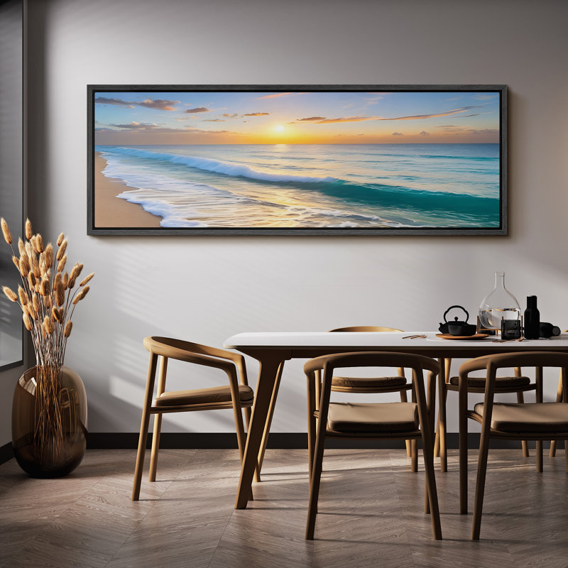 «Coastal Beach Tropical Beach Sunrise Ocean Waves», reproduction sur toile, H 20 po x l 60 po, Noir, noir, noir, noir