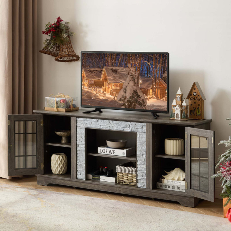 TV Stand For Tvs Up To 65", Gray,  26.06" H x 58.3" W x 15.4" D