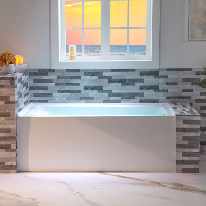 Vine 60 x 30 Inch Acrylic Alcove Soaking Tub, Right-Hand Drain & Overflow, 5 Finish Options, White/Oil Rubbed Bronze