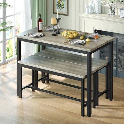 Ensemble de table de salle à manger 3 pièces, table de cuisine avec 2 bancs pour coin-repas et petits espaces 